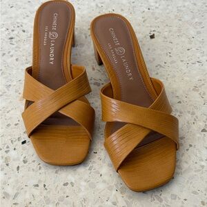 Chinese Laundry Mustard Crisscross Slide Mules
